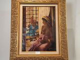 un tableau représentant une femme assise sur une chaise devant une fenêtre
