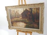 peinture sur chevalet représentant une cabane dans les bois