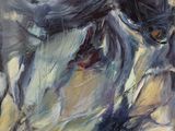 an oil painting of a horse running through a field