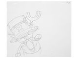 drawing of a cartoon character with a hat on his head