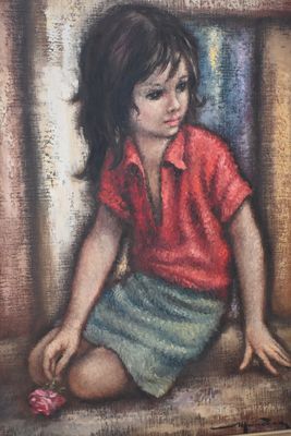 un tableau représentant une petite fille assise sur le rebord d'une fenêtre