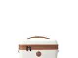 un gros plan d'un sac blanc et marron sur fond blanc