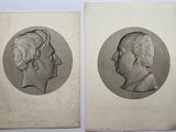 two portraits of a man and a woman in profile, one of which is facing each other