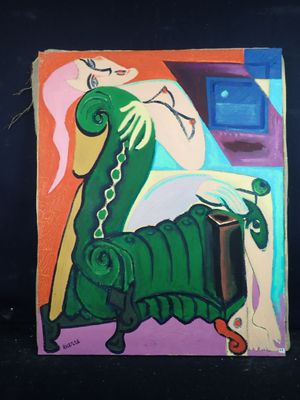 un tableau représentant une femme assise sur une chaise