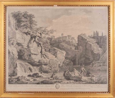an old picture of a painting of a mountain scene with a man on a horse