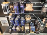 a display of cell phones and other electronics in a store