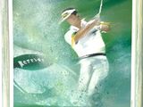 tableau représentant un homme en train de frapper une balle de golf avec un club de golf en arrière-plan