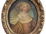 tableau représentant une femme avec un éventail, dans un cadre doré