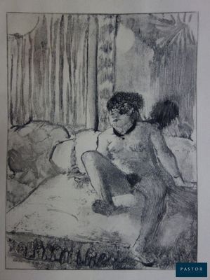 un dessin en noir et blanc représentant une femme assise sur un lit
