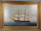 une peinture à l'huile représentant un voilier en pleine mer