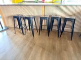 quatre tabourets noirs placés devant un comptoir