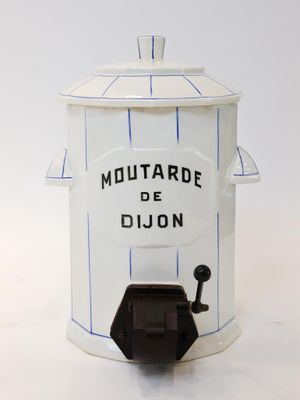 DIGOIN & SARREGUEMINES, Grand moutardier de comptoir en faïe…