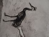 drawing of a bird on a branch with a bird perched on it ' s head