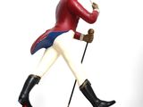 a figurine of a man in a red coat and hat holding a cane