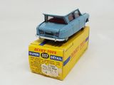 a blue toy car sitting on top of a yellow box