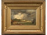 a painting of a landscape with a castle in the distance