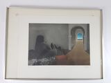 painting of a woman sitting on a bed in a room with a window