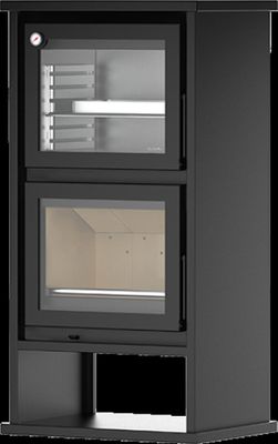 a close up of a black oven with a door open