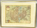une vieille carte de la ville de Londres dans un cadre doré