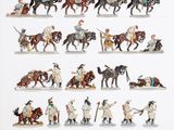 de nombreuses figurines représentant différents types de personnes à cheval