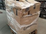 a large stack of boxes sitting on a pallet in a warehouse