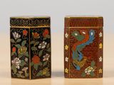 pair of antique chinese cloisons boxes with birds and flowers painted on them