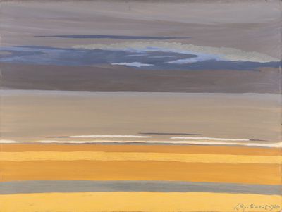 une peinture représentant une peinture d'un ciel jaune et gris