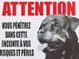 une image représentant un panneau sur lequel figure l'image d'un chien