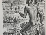 illustration of a man sitting on a barrel holding a glass of wine