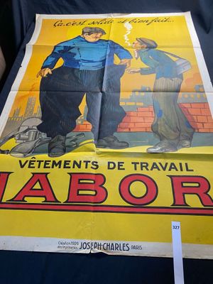 a poster of a man standing next to another man on a chair