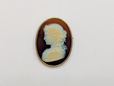 a close up of a broochee of a woman ' s profile