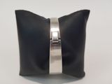 silver and black leather cuff bracelet with a silver band
