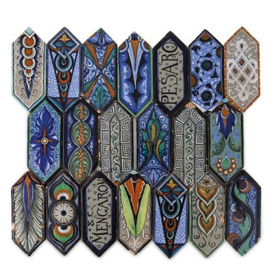 Lot DE Quarante-Quatre Carreaux DE FAÏEnce Polychrome, Four …