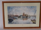 a picture of a picture of a harbor with boats