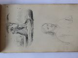 an open book with a drawing of a man and a woman