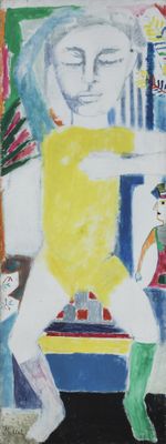 une peinture représentant une femme assise sur une chaise