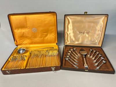 two sets of silverware in a case on a table