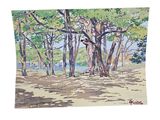 an image of a painting of some trees in a field