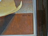a picture of a painting of a cowboy hat on a table