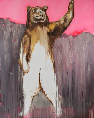 un tableau représentant un ours debout sur ses pattes arrière