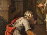 an image of a painting of a man kneeling down next to a woman