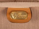 gucci tan leather and canvas shoulder bag with gold logo