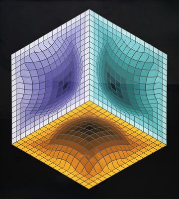 an image of a painting of two cubes with different colors
