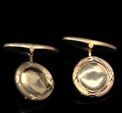 pair of antique silver cufflinks with oval glass cab