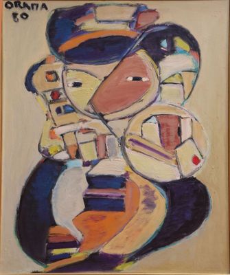une image d'un tableau représentant un homme avec un chapeau et une guitare