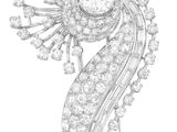 un dessin représentant une broche ornée d'une fleur et de feuilles