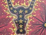 painting of a bull ' s head with stars on a red background