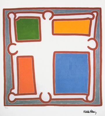 an image of a painting of a cross made out of colored squares