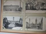 four pictures of a building with a clock tower in the middle