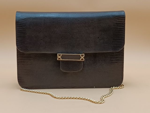 Sac pochette lézard, chaînette dorée